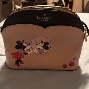 Kate Spade Pink and Black Crossbody Bag with Mickey and Minnie Design